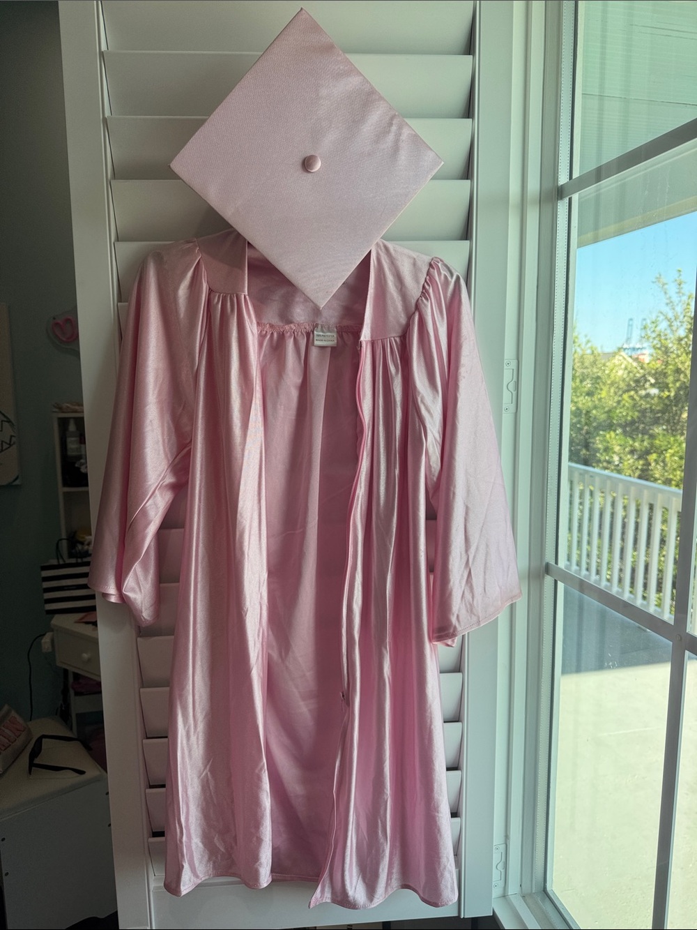 Pink Kids Graduation Costume Gown and Cap